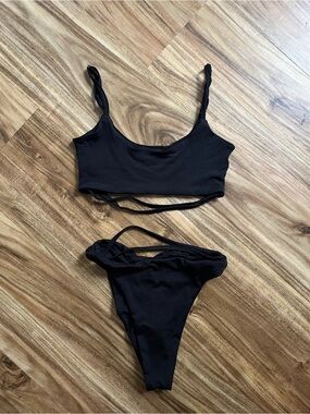 Oh Polly Black Strappy Bikini Set